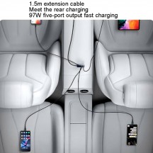 Alimentator Yesido Car Charger  - Ports Extensions, 3x USB, 2x Type-C, QC3.0, 97W, Ambiental Light - Black Y53