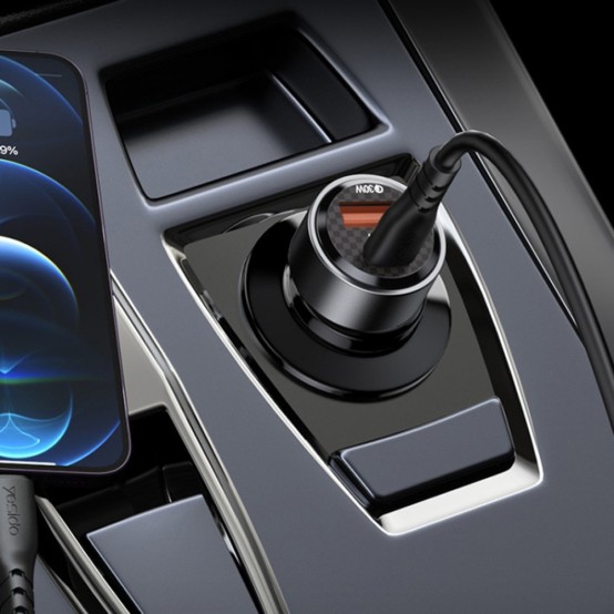 Alimentator Yesido Car Charger  - USB, Type-C, Fast Charging, 60W, with Cable USB-C to Lightning - Black Y54
