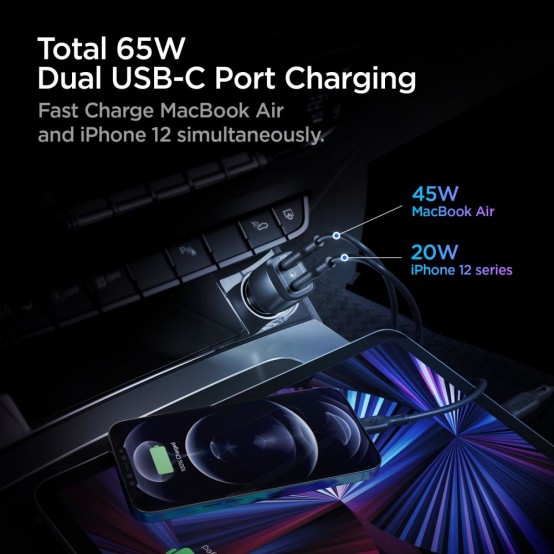 Alimentator  Car Charger  - 2xUSB-C,QC 3.0, 45W - Black PC2000