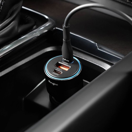 Alimentator  Car Charger - USB, 2x Type-C, PD30W, QC3.0, with Ambiental Light - Black