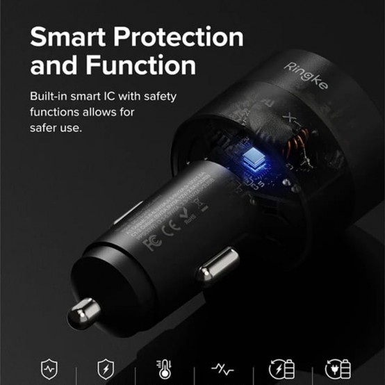 Alimentator  Car Charger - USB, 2x Type-C, PD30W, QC3.0, with Ambiental Light - Black