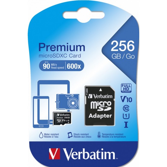 Card memorie Verbatim Premium U1 MicroSDXC Card 256GB + adapter 44087