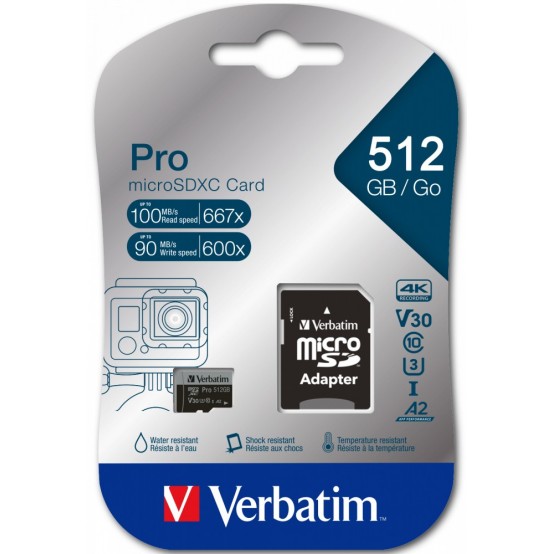 Card memorie Verbatim Pro U3 512GB Micro SDXC Card 47046