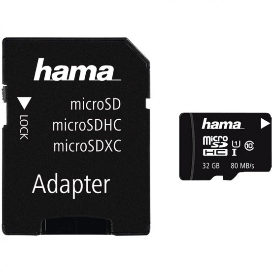 Card memorie Hama Card Micro SDHC 32GB Clasa 10 80MB/S +Adaptor 00124151