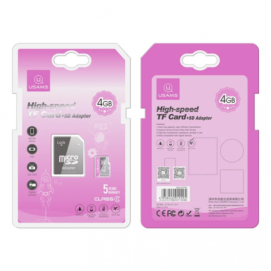 Card memorie USAMS Memory Card  - High Speed, TF Card 4G, with Adapter - Black US-ZB115