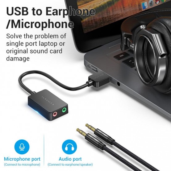 Placa de sunet Vention 2-port USB External Sound Card 0.15M Black CDYB0
