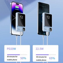 Acumulator Techsuit Wireless MagSafe Power Bank  - 2x Type-C, USB, ON/OFF Button, Digital Display, 22.5W, 10000mAh - Sky Blue P