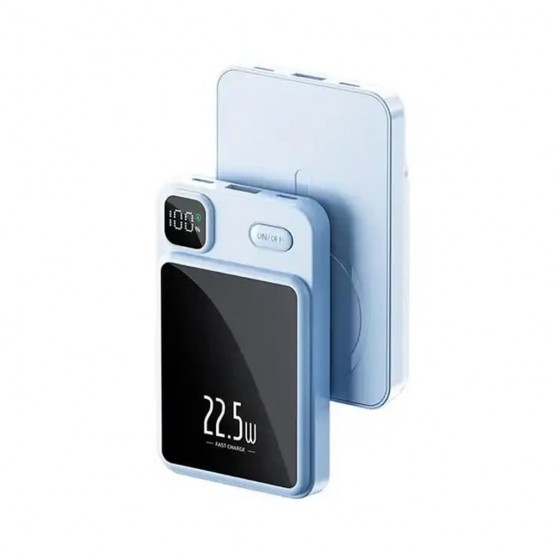 Acumulator Techsuit Wireless MagSafe Power Bank  - 2x Type-C, USB, ON/OFF Button, Digital Display, 22.5W, 10000mAh - Sky Blue P