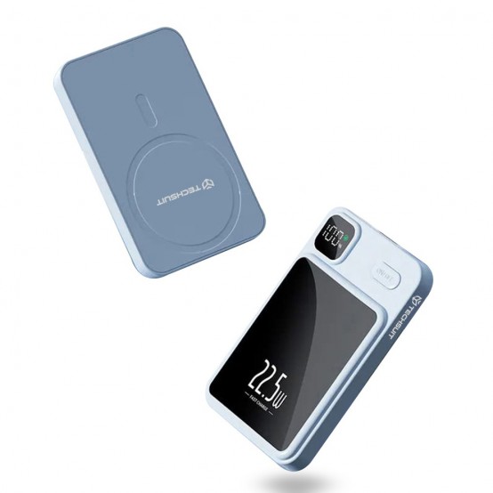 Acumulator Techsuit Wireless MagSafe Power Bank  - 2x Type-C, USB, ON/OFF Button, Digital Display, 22.5W, 10000mAh - Sky Blue P