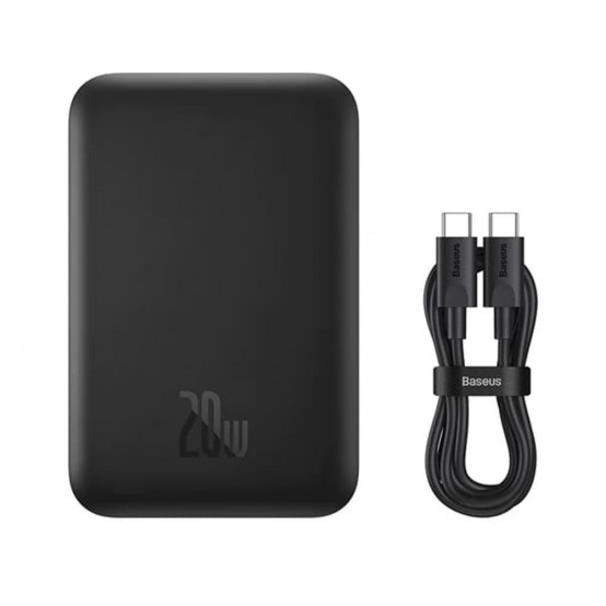 Acumulator Baseus Power Bank Magnetic Wireless Charging  - Type-C, 6000mAh, 20W with Cable USB-C to Type-C, 0.5m - Black PPCX05