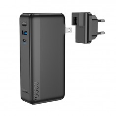 Acumulator Hoco Power Bank with US / EU Plug Friendly  - USB, Type-C, 22.5W, 10000mAh - Black Q16