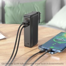 Acumulator Hoco Power Bank with US / EU Plug Friendly  - USB, Type-C, 22.5W, 10000mAh - Black Q16