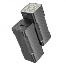 Acumulator Hoco Flashlight with Power Bank  - 3 Level of Brightness, 22.5W, USB, Type-C, Digital Display, 10000mAh - Metal Gray