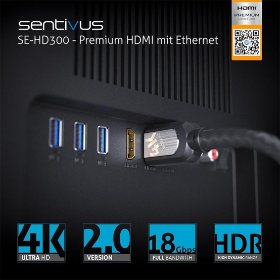 Cablu Sentivus CABLU PREMIUM HDMI TATA - TATA 4K 2.0M SENTIVUS S-HD300-300
