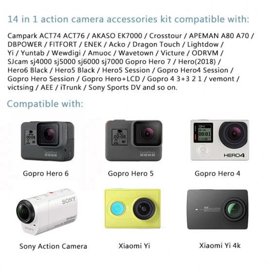 Suport Techsuit Accessory Kit Bundle 14in1  - for GoPro Action Camera - Black (bulk) CAL29