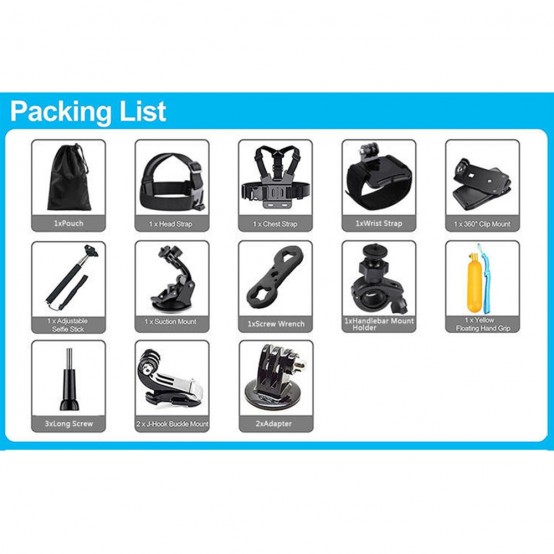 Suport Techsuit Accessory Kit Bundle 14in1  - for GoPro Action Camera - Black (bulk) CAL29