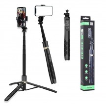 Suport Techsuit Selfie Stick  - Stable Tripod with 1/4 Screw Interface and Wireless Remote for GoPro, Phones, 156cm - Black Q16