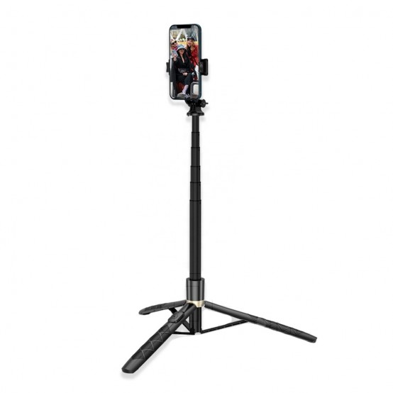 Suport Techsuit Selfie Stick  - Stable Tripod with 1/4 Screw Interface and Wireless Remote for GoPro, Phones, 156cm - Black Q16