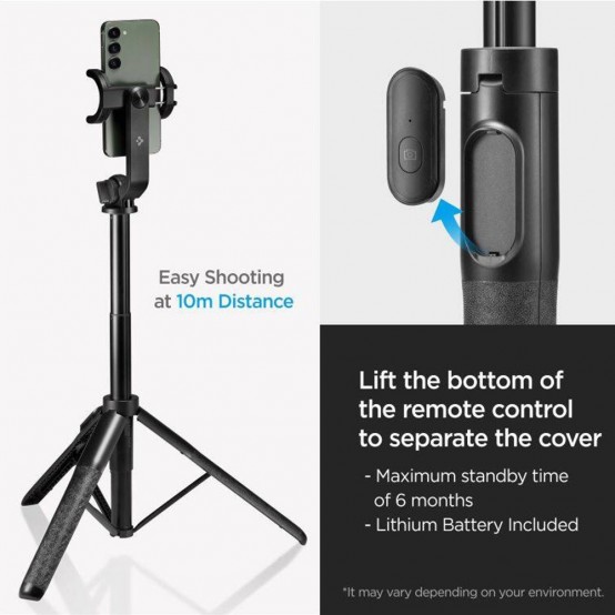 Suport Spigen Selfie Stick  - Stable, Bluetooth, 1/4 Screw, for Phone, GoPro - Black S560W