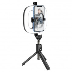 Suport Hoco Selfie Stick Showfull  - LED Ring, BT Remote Control, for Phones 4.7 - 6.5" and GoPro 1/4 Screw - Black LV03 Plus