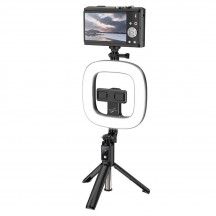 Suport Hoco Selfie Stick Showfull  - LED Ring, BT Remote Control, for Phones 4.7 - 6.5" and GoPro 1/4 Screw - Black LV03 Plus
