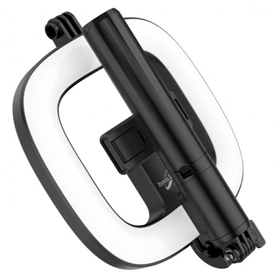 Suport Hoco Selfie Stick Showfull  - LED Ring, BT Remote Control, for Phones 4.7 - 6.5" and GoPro 1/4 Screw - Black LV03 Plus
