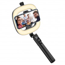 Suport Hoco Selfie Stick Showfull  - LED Ring, BT Remote Control, for Phones 4.7 - 6.5" and GoPro 1/4 Screw - Black LV03 Plus