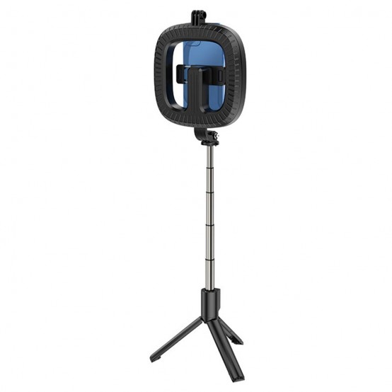 Suport Hoco Selfie Stick Showfull  - LED Ring, BT Remote Control, for Phones 4.7 - 6.5" and GoPro 1/4 Screw - Black LV03 Plus