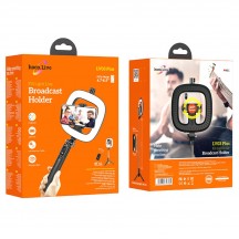 Suport Hoco Selfie Stick Showfull  - LED Ring, BT Remote Control, for Phones 4.7 - 6.5" and GoPro 1/4 Screw - Black LV03 Plus