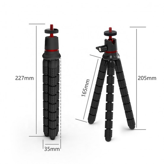 Suport Techsuit Octopus Tripod  - for Phone and GoPro Action Camera, Portable, Flexible - Black JX-004