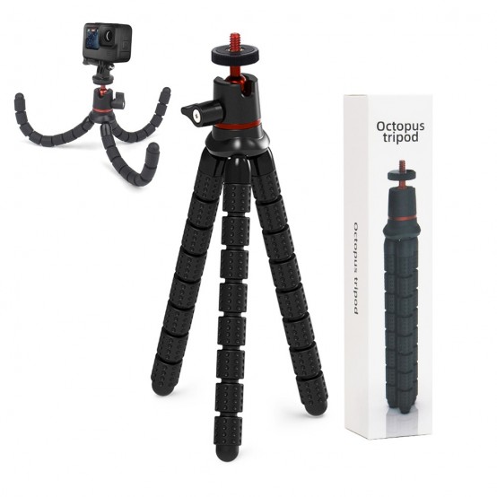 Suport Techsuit Octopus Tripod  - for Phone and GoPro Action Camera, Portable, Flexible - Black JX-004