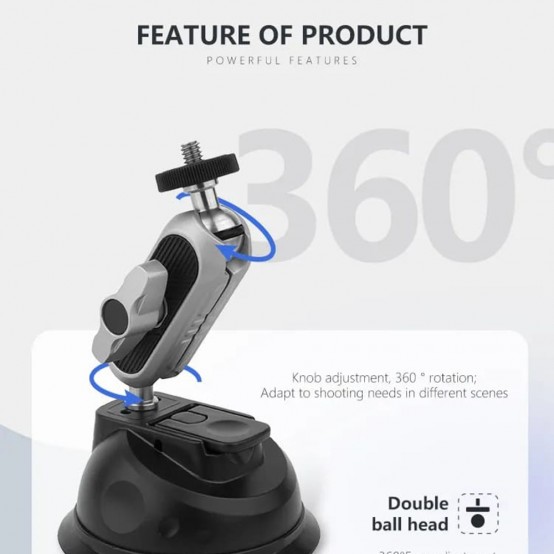 Suport Techsuit Motion Camera Sucker Mount  - for GoPro, with Powerful Suction Cup, Portable - Gray JX-007