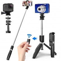 Suport Techsuit Selfie Stick  - Stable Tripod with Bluetooth Remote Control, GoPro Compatible, 360 Rotation, 100cm - Black L02