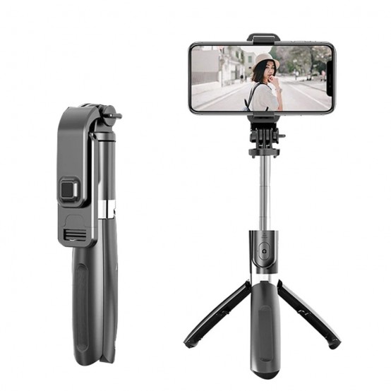 Suport Techsuit Selfie Stick  - Stable Tripod with Bluetooth Remote Control, GoPro Compatible, 360 Rotation, 100cm - Black L02