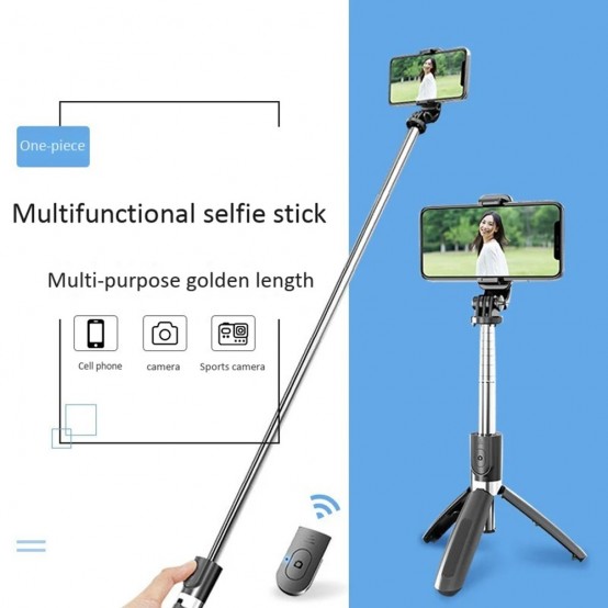Suport Techsuit Selfie Stick  - Stable Tripod with Bluetooth Remote Control, GoPro Compatible, 360 Rotation, 100cm - Black L02