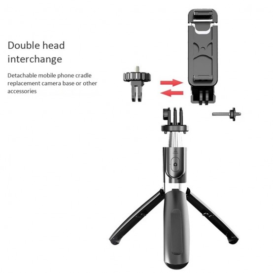 Suport Techsuit Selfie Stick  - Stable Tripod with Bluetooth Remote Control, GoPro Compatible, 360 Rotation, 100cm - Black L02