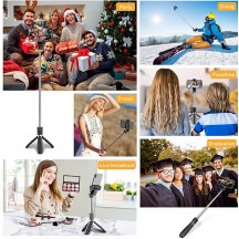 Suport Techsuit Selfie Stick  - Stable Tripod with Bluetooth Remote Control, GoPro Compatible, 360 Rotation, 100cm - Black L02