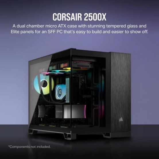 Carcasa Corsair 2500X Micro ATX Dual Chamber PC Case - Black/Obsidian Aluminum CC-9011287-WW