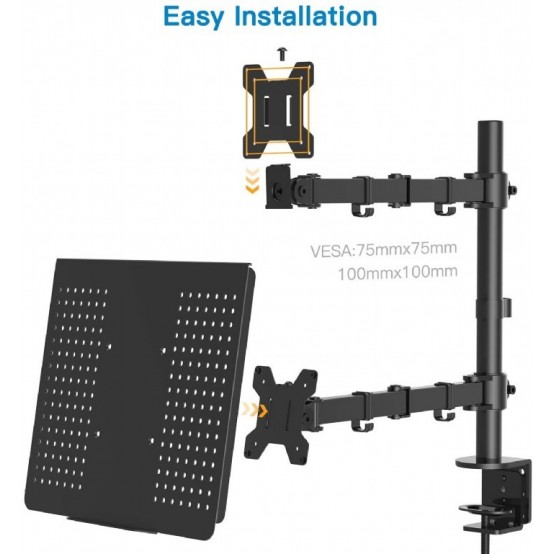 Suport Gembird Adjustable desk mount with monitor arm and notebook tray MA-DA-03