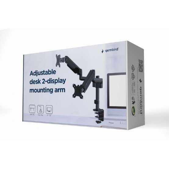 Suport Gembird Adjustable desk 2-display mounting arm, 17”-32”, up to 9 kg MA-DA2P-01