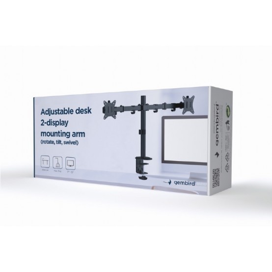 Suport Gembird Adjustable desk 2-display mounting arm (tilting), 13”-27”, up to 7 kg MA-D2-01