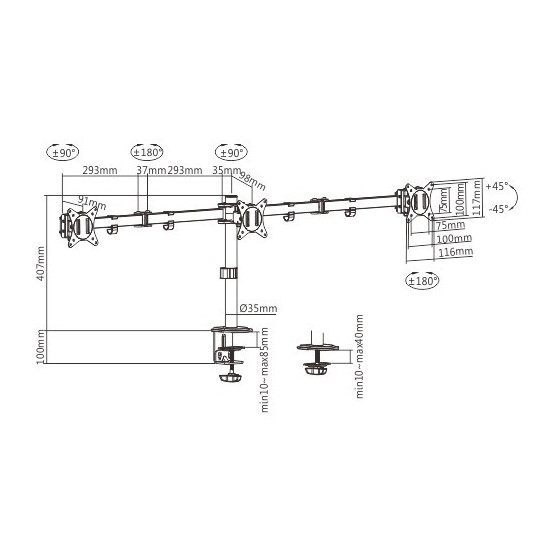 Suport Gembird Adjustable desk 3-display mounting arm (rotate, tilt, swivel), 17”-27”, up to 7 kg MA-D3-01