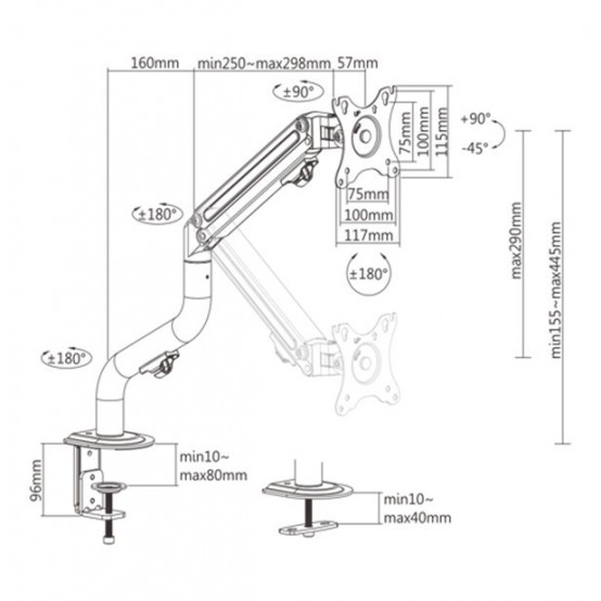 Suport Gembird Adjustable desk display mounting arm (tilting), 13”-27”, up to 7 kg MA-DA1-02