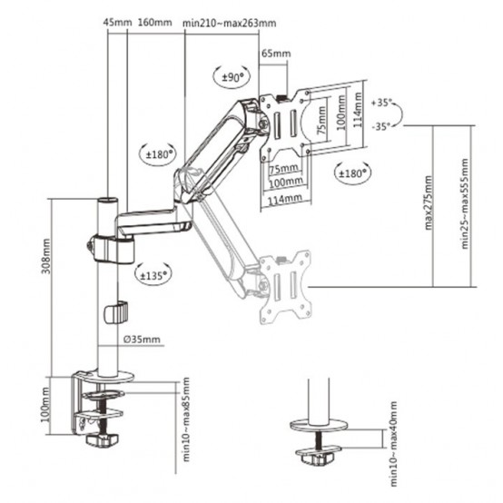Suport Gembird Adjustable desk display mounting arm, 17”-32”, up to 9 kg MA-DA1P-01
