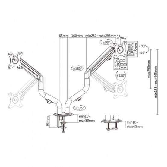 Suport Gembird Adjustable desk 2-display mounting arm (tilting), 13”-27”, up to 7 kg MA-DA2-02