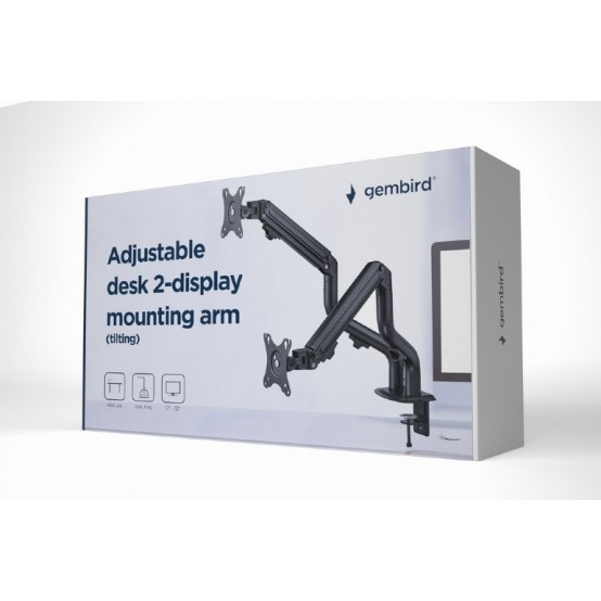 Suport Gembird Adjustable desk 2-display mounting arm (tilting), 13”-27”, up to 7 kg MA-DA2-02