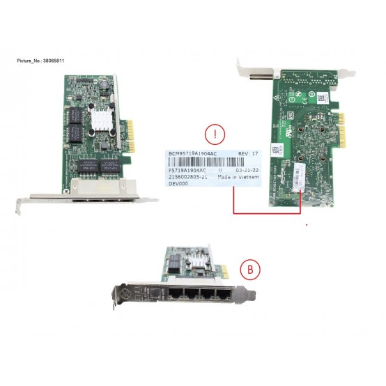 Placa de retea Fujitsu 4x1Gbit BCM5719-4P quad port Gigabit RJ45, PCI-Express PY-LA284