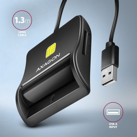 Card reader Axagon Cititor electronic carti de identitate Smart Card FlatReader, USB 2.0, SD/microSD/SIM CRE-SM3SD