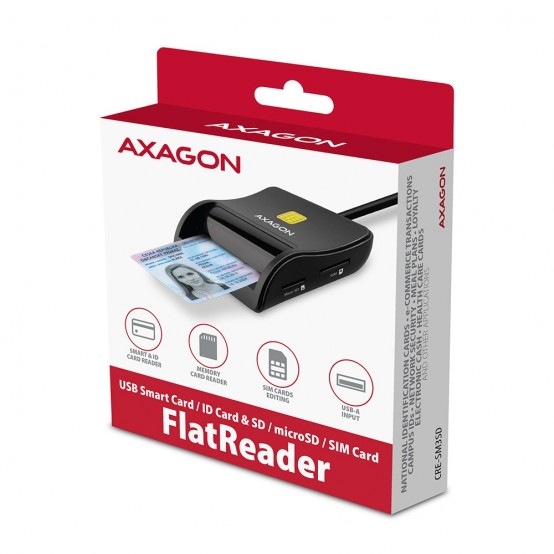 Card reader Axagon Cititor electronic carti de identitate Smart Card FlatReader, USB 2.0, SD/microSD/SIM CRE-SM3SD