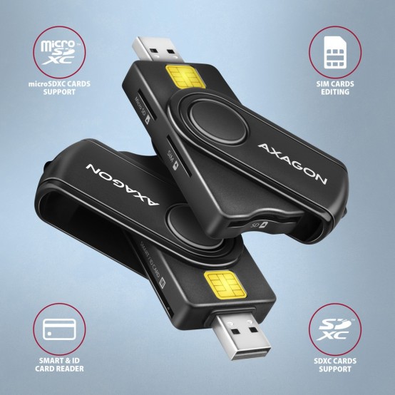 Card reader Axagon Cititor electronic carti de identitate Smart card PocketReader, USB 2.0, SD/microSD/SIM Card CRE-SMP2A
